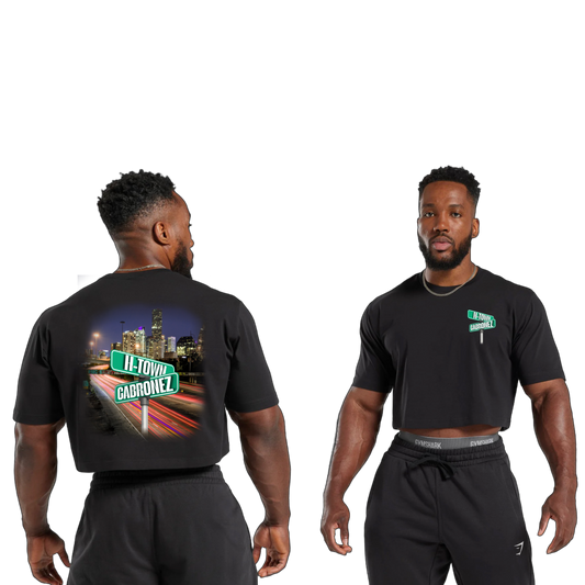 H-Town Cabronez Street Sign Black Crop Top (Medium)